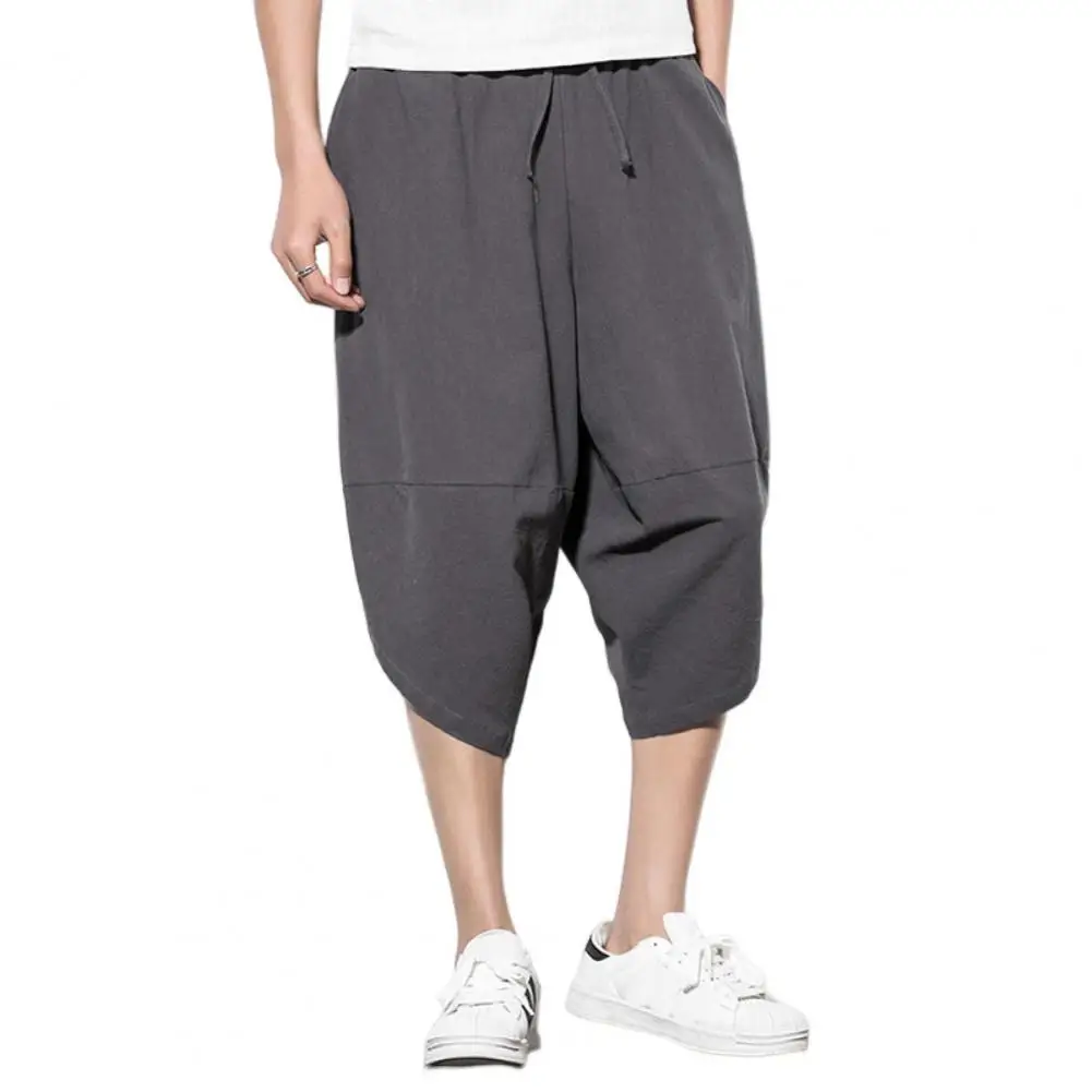 

Stylish Cropped Pants Sweat Absorption Non-Fading Summer Men Drawstring Baggy Pants Lightweight Baggy Pants for Men