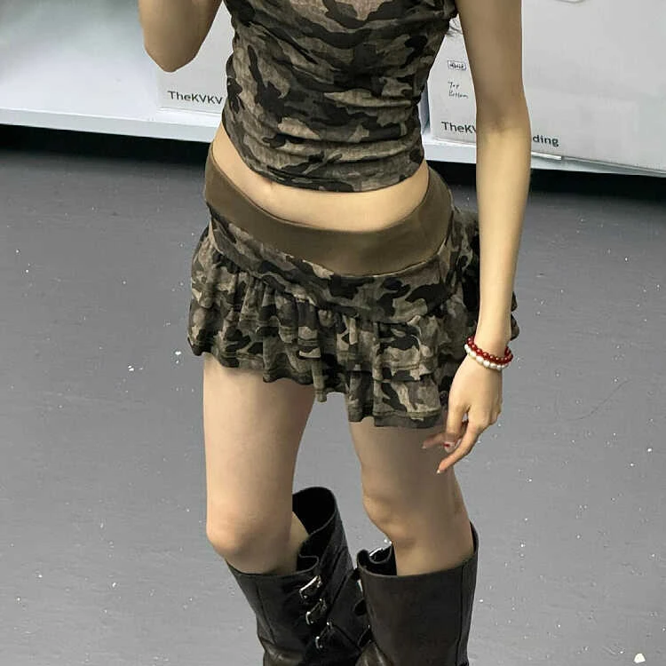 Женская камуфляжная юбка с высокой талией универсальная в американском стиле
