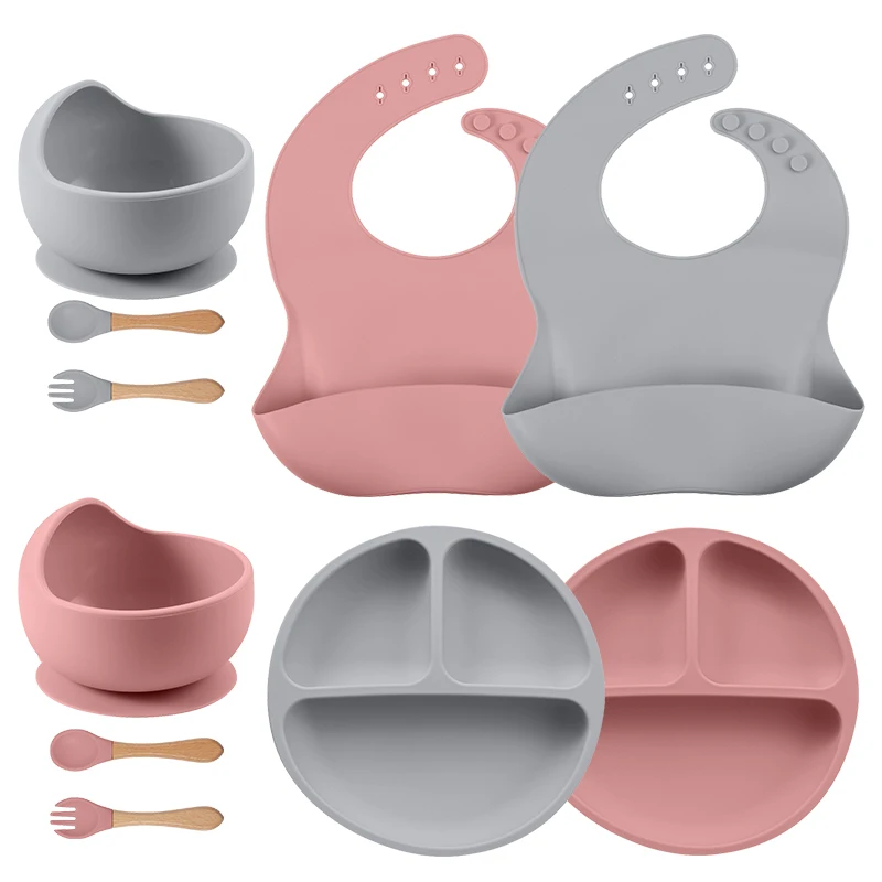 

5/4/3PCS Silicone Baby Feeding Set Baby Divided Plate Feeding Sucker Bowls Drinking Cup Spoon Fork for Kids Training Tableware