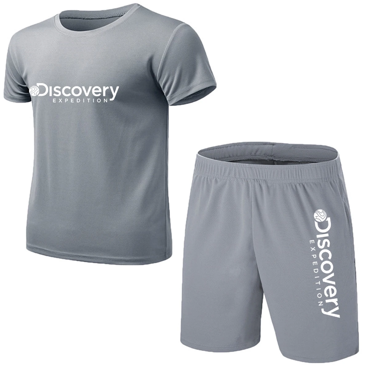 Discovery Men's Short Sleeve two-piece summer sports basketball men's suit printed sportswear Street casual 2023 Beach Jogging