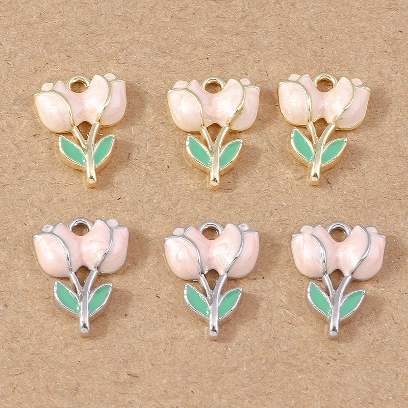 

5pcs 12x15mm Cute Enamel Double Flower Charms for Jewelry Making Women Fashion Earrings Pendants Necklaces DIY Bracelets Gifts