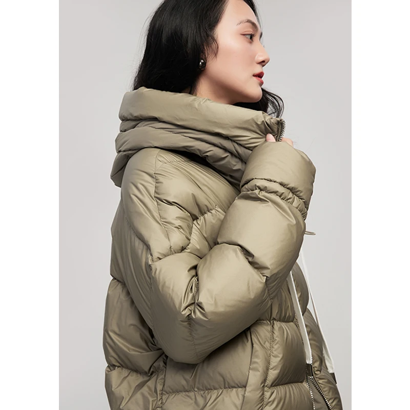 New Casacos De Inverno Feminino  90%  White Goose Down  Casual Hooded Wide-waisted  Pockets  Winter Coats Women