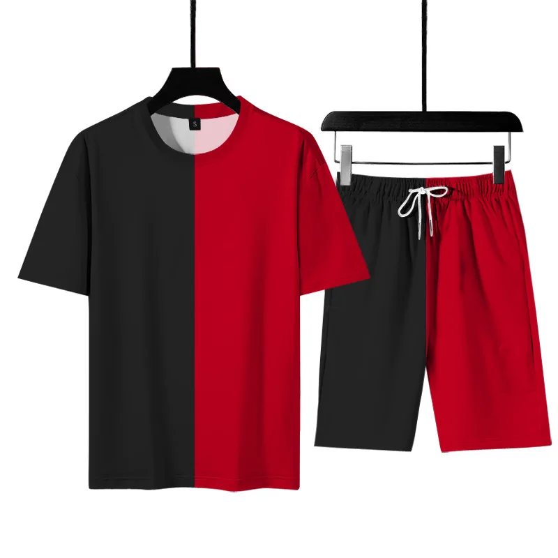 

2 Piece Sportswear Suit Gradient Printing Men's 3d Printing Solid Color T-Shirt Drawstring Shorts Men's Sportswear Fitness Runni