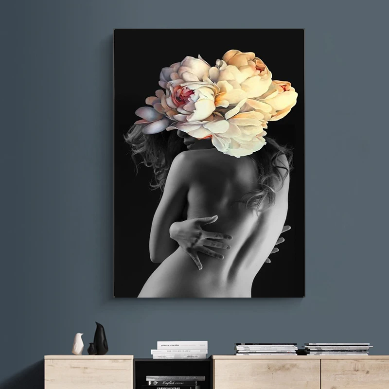 Художественные плакаты и принты Naked Girls с цветами настенные картины для спальни