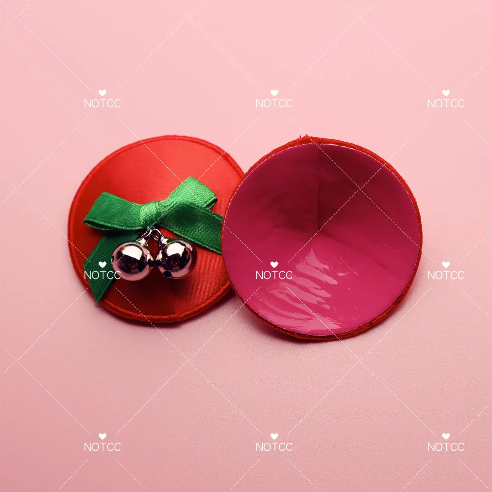 NOTCC 5 Pairs Bell Bow Design Red Round Nipple Pasties for Women Cute Gift Reusable Adhesive Nip Covers Wholesale