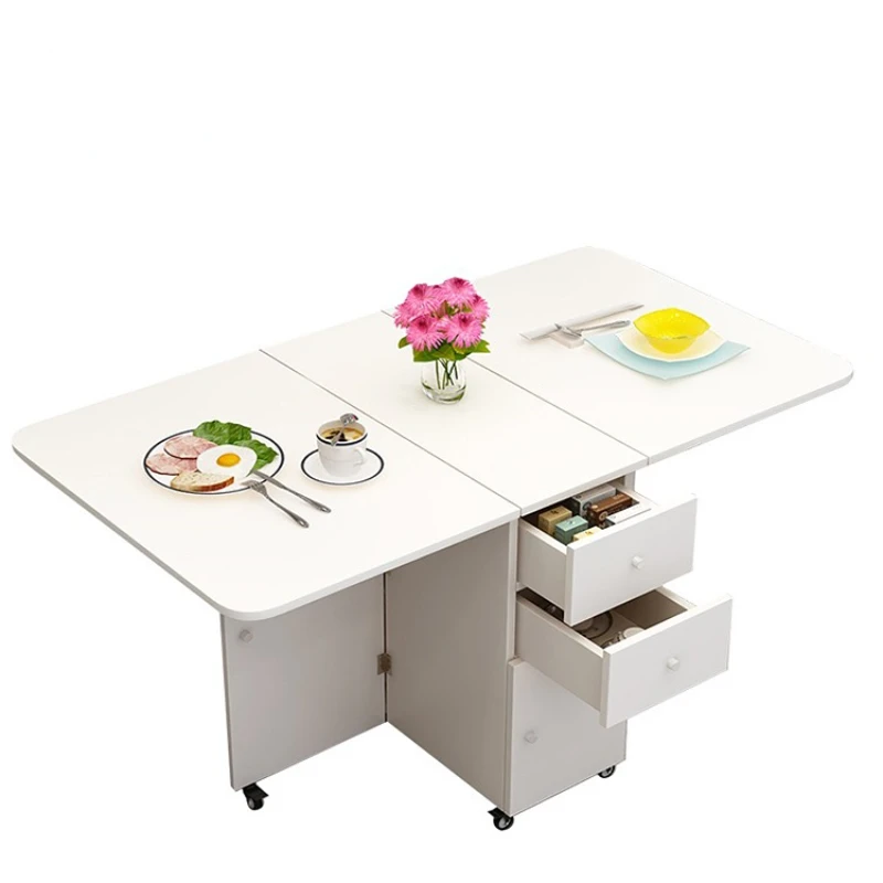 

Simple Modern Small Apartment Telescopic Folding Table Rectangular Mobile Kitchen Locker Simple Dining Table &Chair Combination
