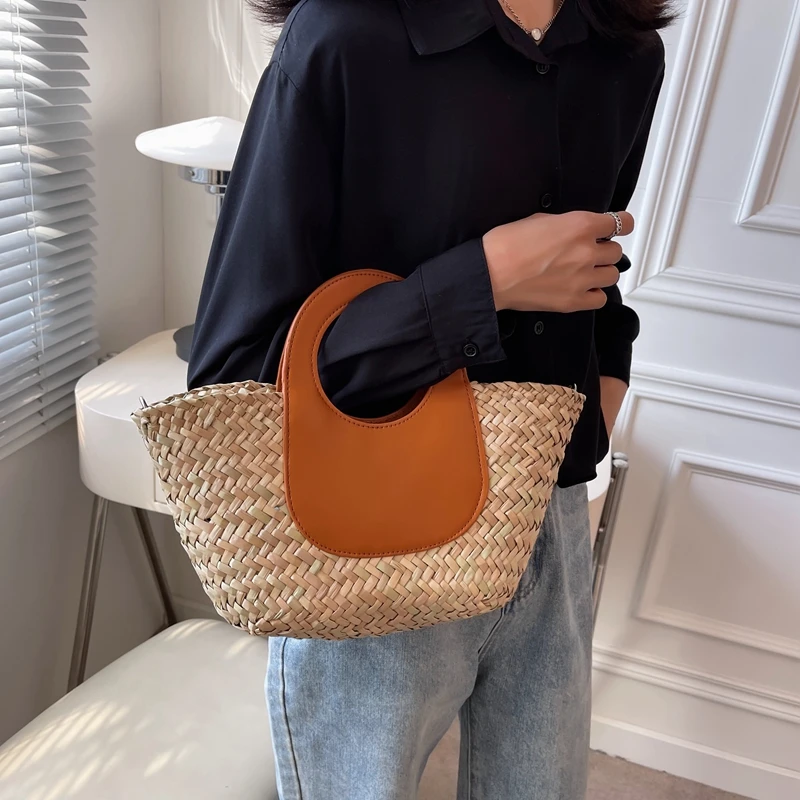 Соломенная Сумка на плечо для женщин Модный богемный пляжный саквояж отпуска