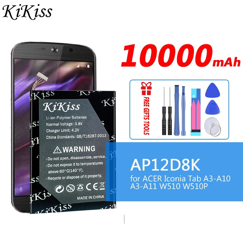 

10000mAh kikiss Battery for Acer Iconia A3-A10 A3-A11 W510 W510P W511 W511P series AP12D8K 1ICP4/83/103-2
