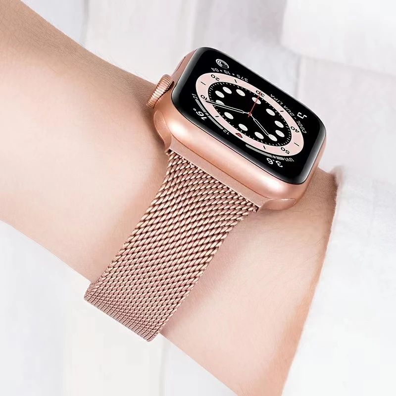 

Сетчатый Браслет для Apple Watch Band 38 мм 40 мм 41 мм 42 мм 44 мм 45 мм, тонкий ремешок из нержавеющей стали для iWatch SE 7 6 5 4 3 2 1 Correa