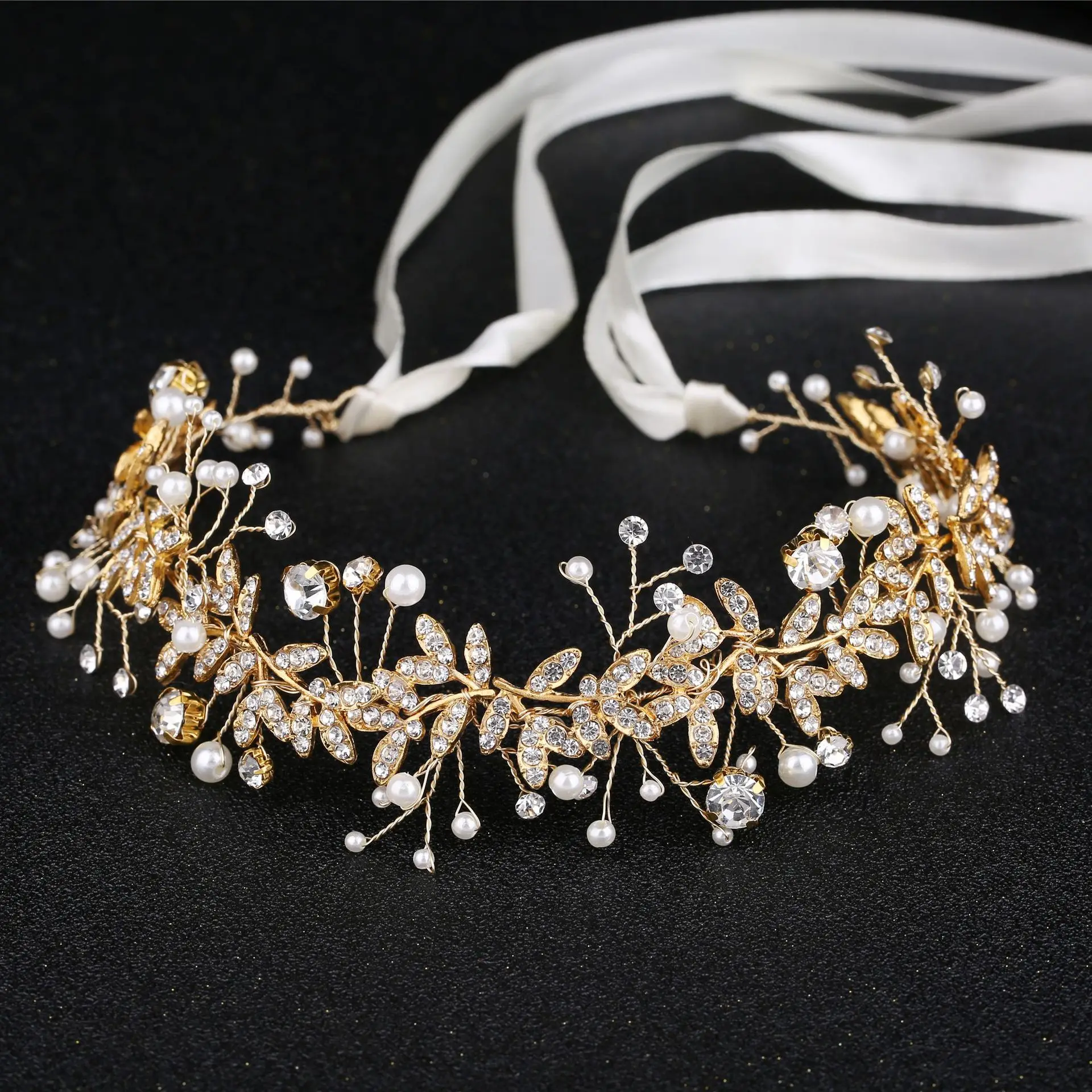 

Rhinestone Crystal Pearl Headbands HairBand Tiara For Women Bride Wedding Hair Accessories Handmade Headband Bridal Hair Jewelry