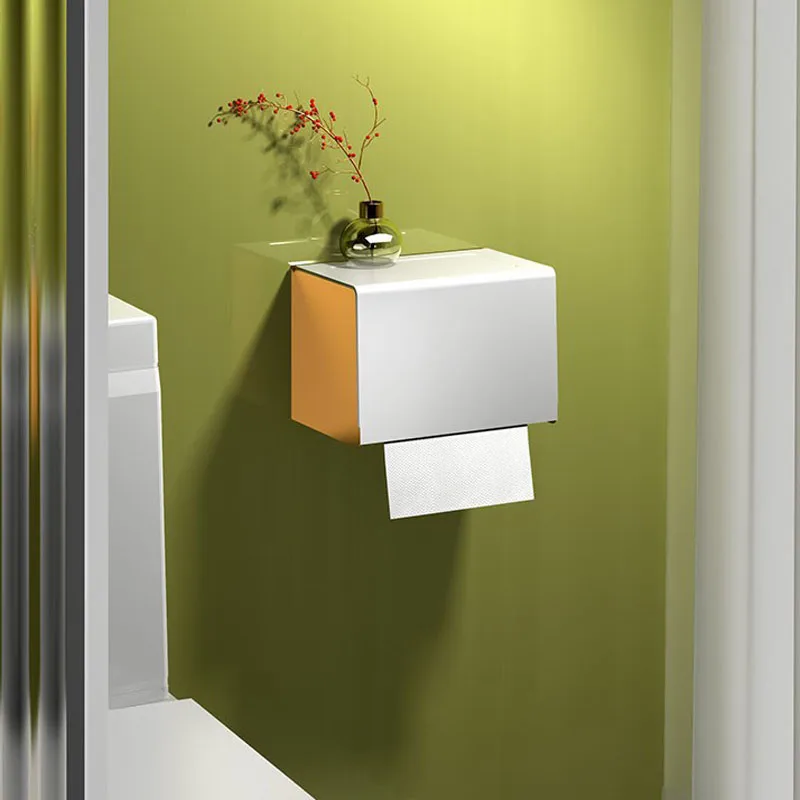 

Toilet Tissue Box Space Aluminum Roll Holder Punch-free Wall-mounted Paper Box White Gold Toilet Paper Box Waterproof Thickening