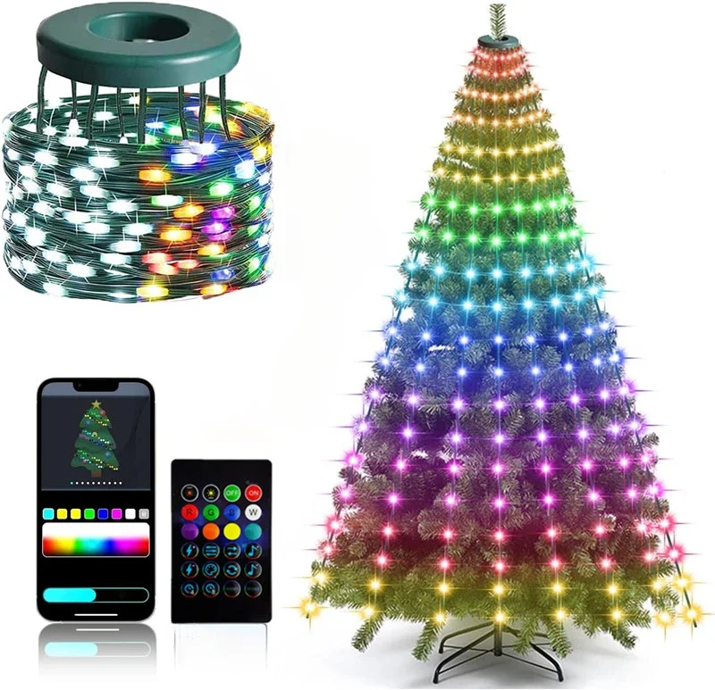 

DIY светодиодные сказочные гирлянды с умным приложением и дистанционным управлением RGBIC Рождественские елочные огни Гирлянда для наружного сада, вечеринки, свадьбы