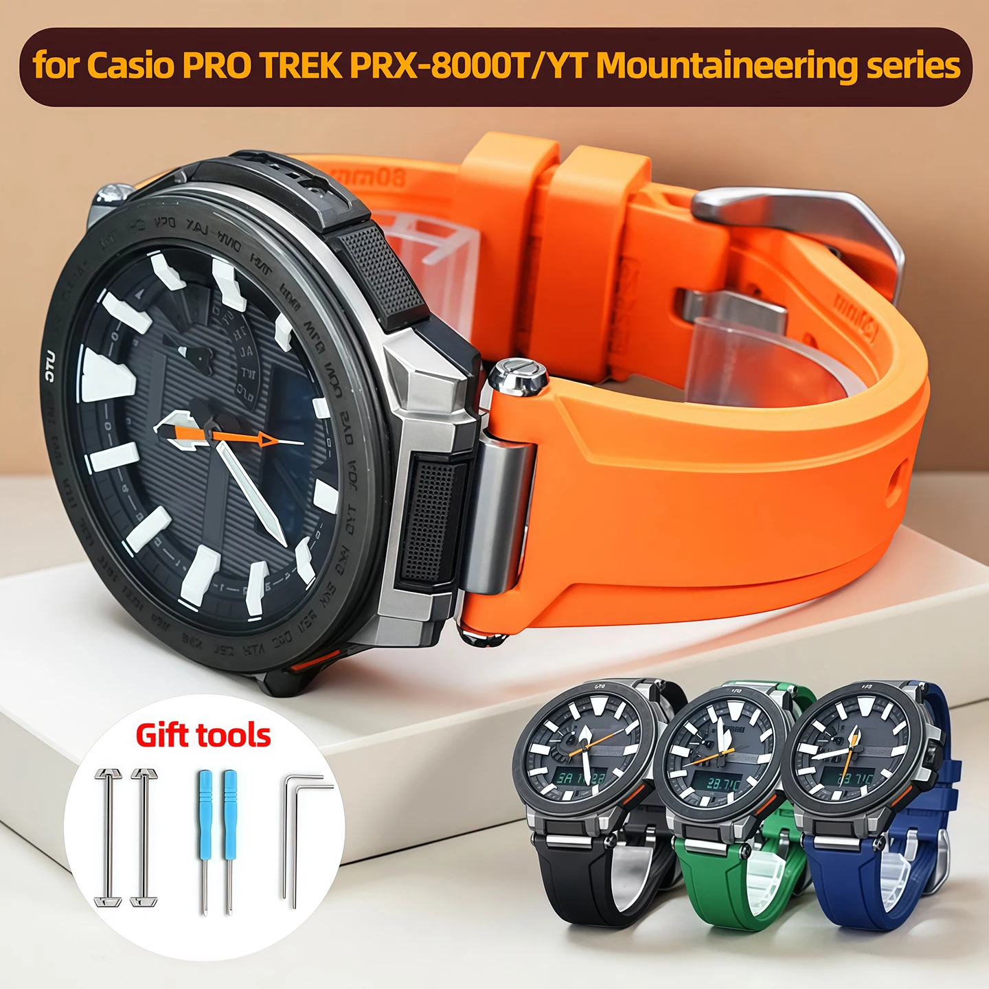 Фото Резиновый силиконовый ремешок для Casio PRO TREK PRX-8000T/YT Mountaineering Series WatchBand-водонепроницаемые мужские аксессуары для часов №1