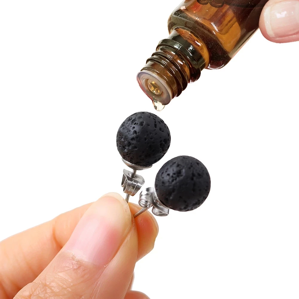 

Natural Stone Stud Earrings for Women Volcanic Stone Pure Silver Black Piercing серьги дешево за 1 грн Essential Oil Jewelry