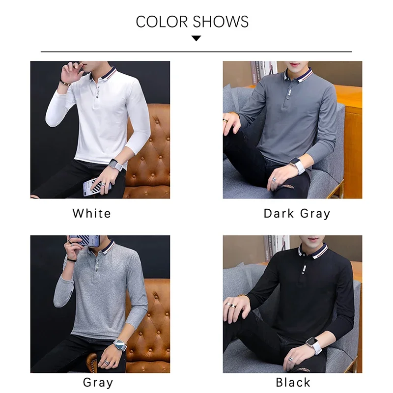 Мужская футболка с длинным рукавом BROWON черная Повседневная Деловая отложным