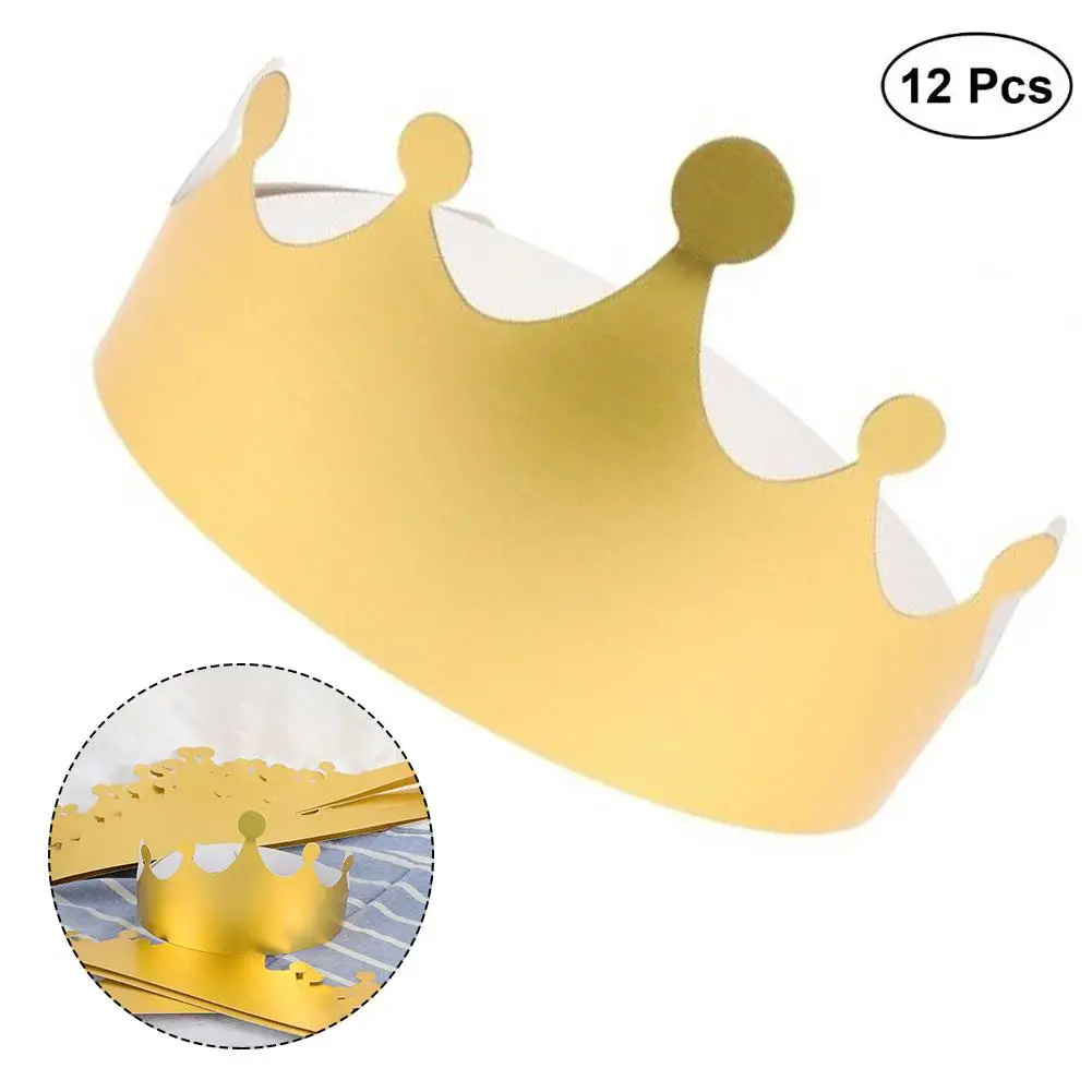 

12 PCS Birthday Caps Gold Paper Crown Hats Party Supplies For Baby Birthday Graduation Parties Decor 19.5 X 19.5 X 11.5cm