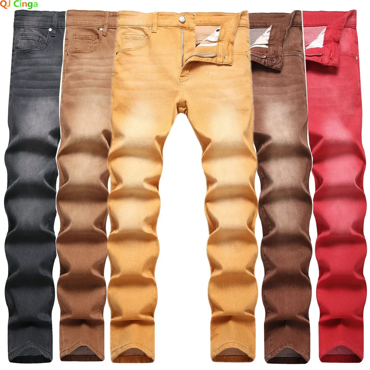 

Джинсы мужские стрейчевые, модные брюки с вареным эффектом, повседневные зауженные, желтые, красные, цвета хаки, размеры 28, 30, 32, 34, 36, 38, 40, 42
