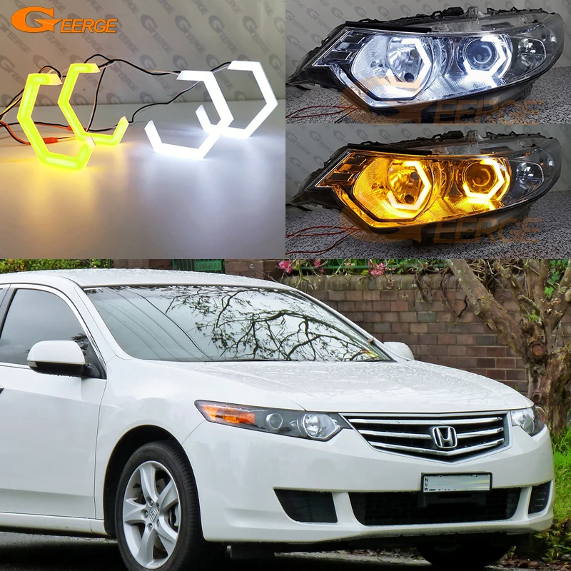 

For Honda Accord VIII Euro Ultra Bright A/W Switchback Turn Signal Cotton Hexagon Hex LED Angel Eyes Kit Halo Rings Day Light