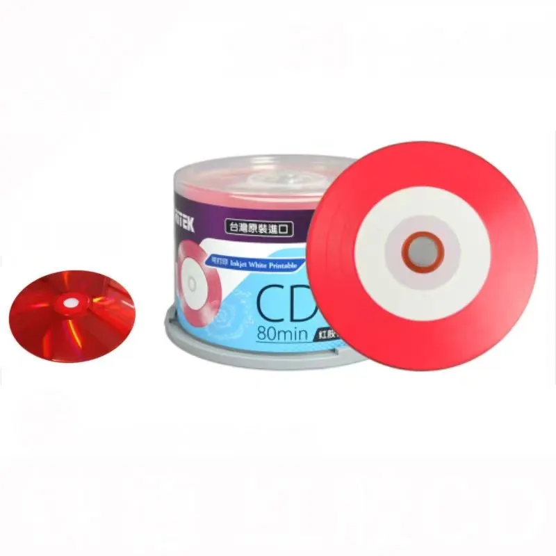 

Оптовая продажа, красный диск для CD R, флэш-диск, записываемый, 700 Мб, 80 минут, 52X, печатный, 50 шт.