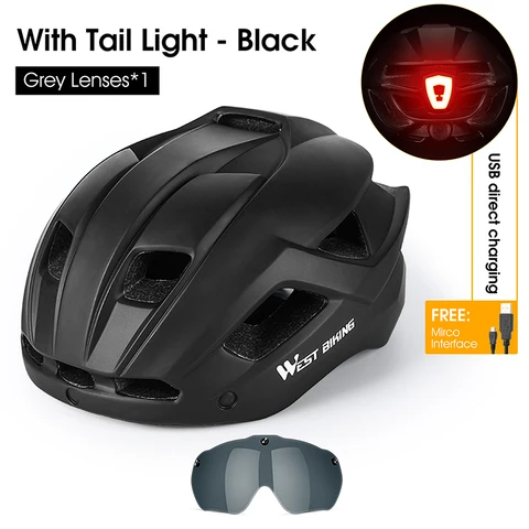 Homens de bicicleta ocidental Capacete de bicicleta com lanterna de Óculos de Óculos de Óculos de sol Sun Visor Bicycle Capace