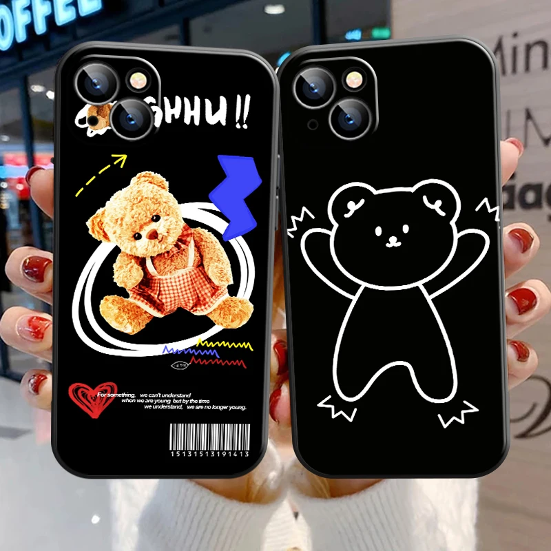 

Cute Bear Smiley Phone Case For iPhone 11 12 13 Pro MAX X XR XS MAX 13 12 Mini 6 6S 7 8 Plus SE 2020 Lens Protective Flower Soft