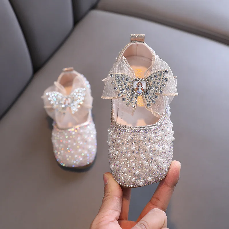 

Демисезонная дышащая модная детская обувь принцессы Мэри Джейн для танцев, балетки, блестящие жемчужные розовые мягкие туфли на плоской подошве для девочек