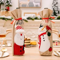 christmas wine bottle bag santa claus snowman cartoon pattern imitation linen xmas sack packing for festival