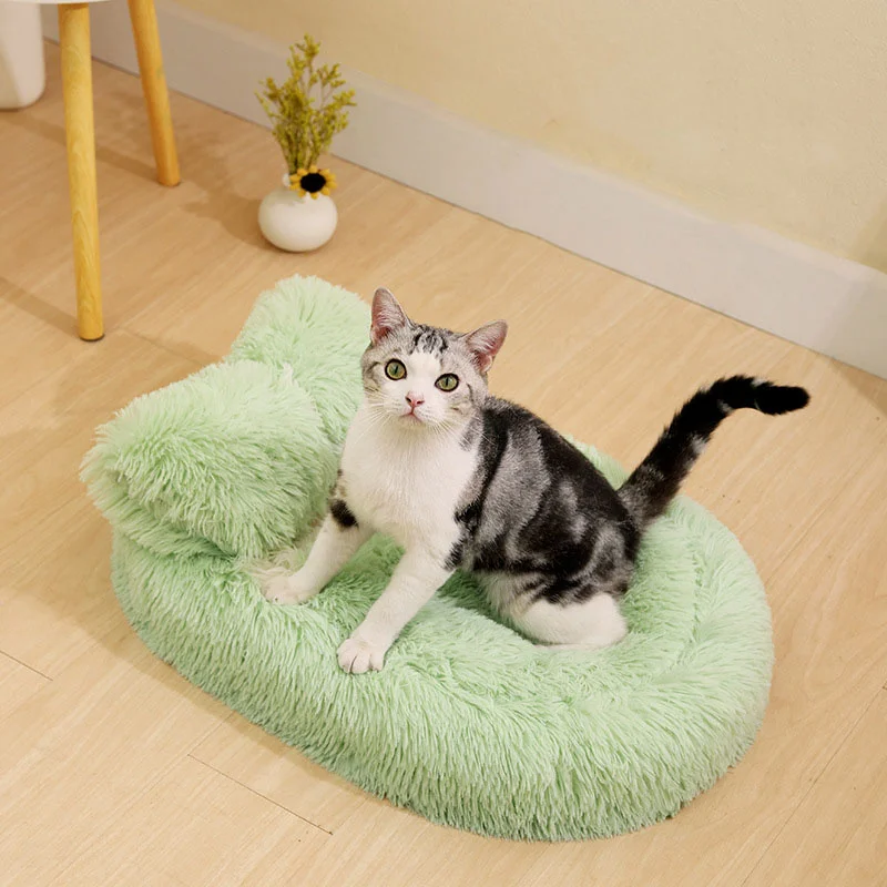 

Cat Bed Long Plush Soft Mat Cushion with Blankets Warm Dessp Sleeping for Kitten Puppy House Pet Beds Cats Accessories CW30