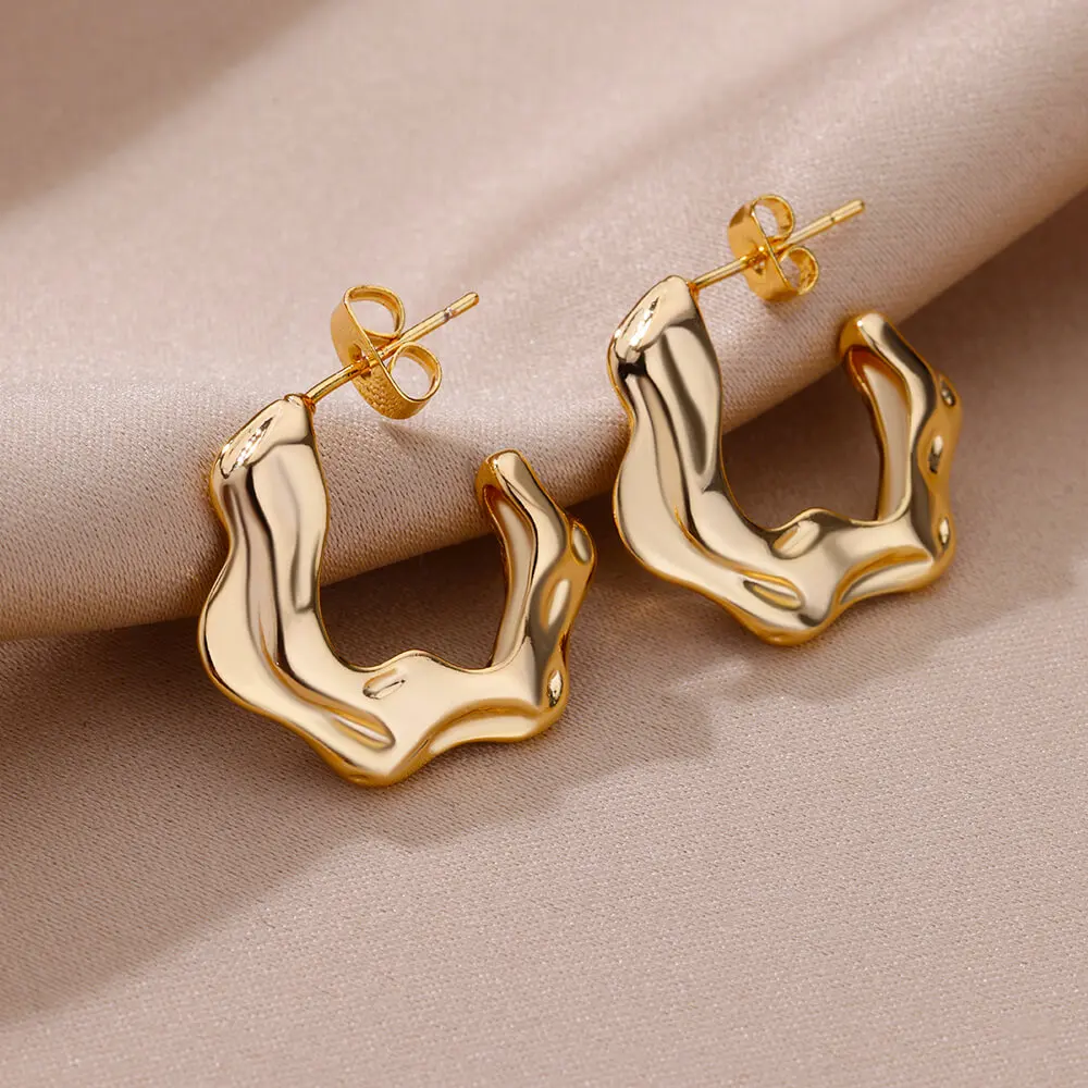 

Wave Stud Earrings for Women 2023 Trending Gold Color Stainless Steel C Shape Earrings Piercing Wedding Jewelry Free Shipping