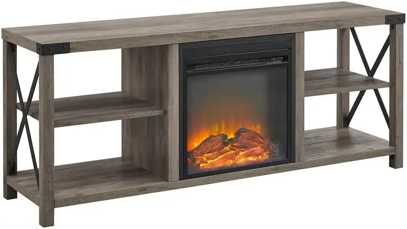 

Modern Farmhouse Metal X Fireplace TV Stand for TVs up to 65 Inches, 60 Inch, Grey