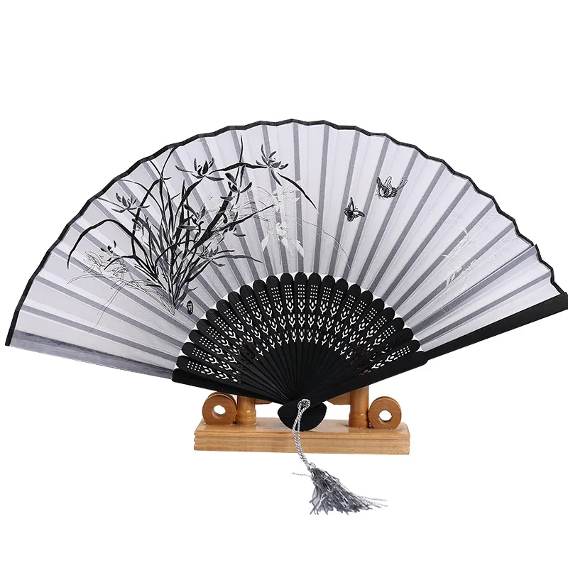 

Elegant Plum Blossom Style Imitation Silk Hand Held Folding Fan with Bamboo Frame for Dancing Performance Home Decoration