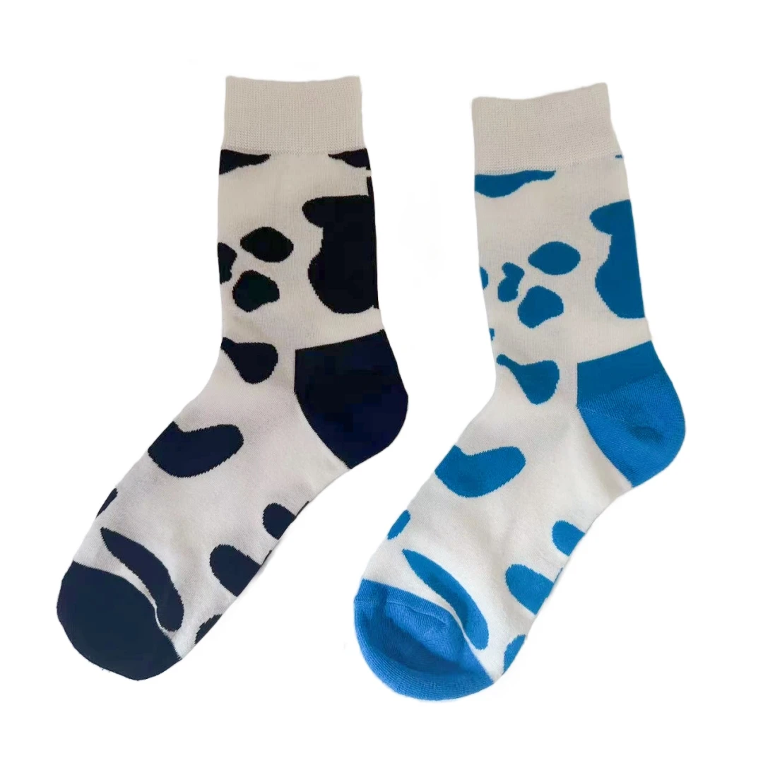 

MYORED 2 pairs of new cotton socks black blue polka dot fashion trend men's casual mid-tube socks