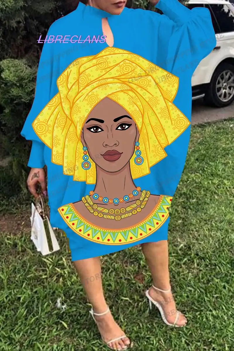 

Платье женское средней длины с рукавом летучая мышь и 3D-принтом