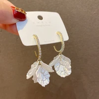 luxury rhinestone petal drop earrings pendant white shell flowers fashion tassel women girl party friends gifts accessories