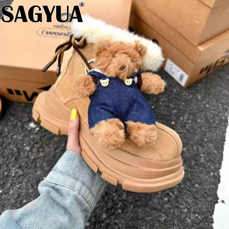 Fur Platform Ankle Women Snow Boots Brand Suede Warm Plush Cotton Shoes Casual Woman Winter Trend Fad Non Slip Botas Mujer