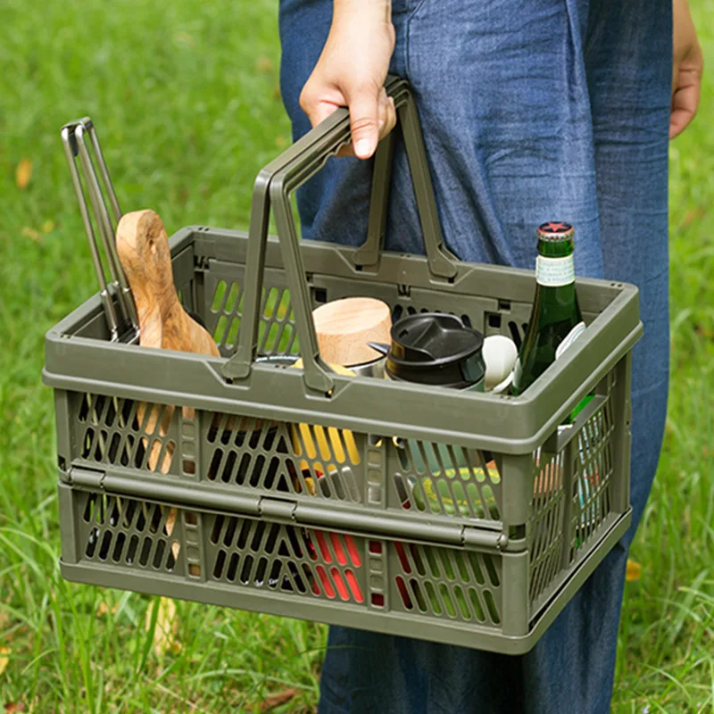 

Folding Picnic Basket Hand-held Plastic Household Snack Basket Storage Box Trunk Sorting Case Portable Shopping Stackable