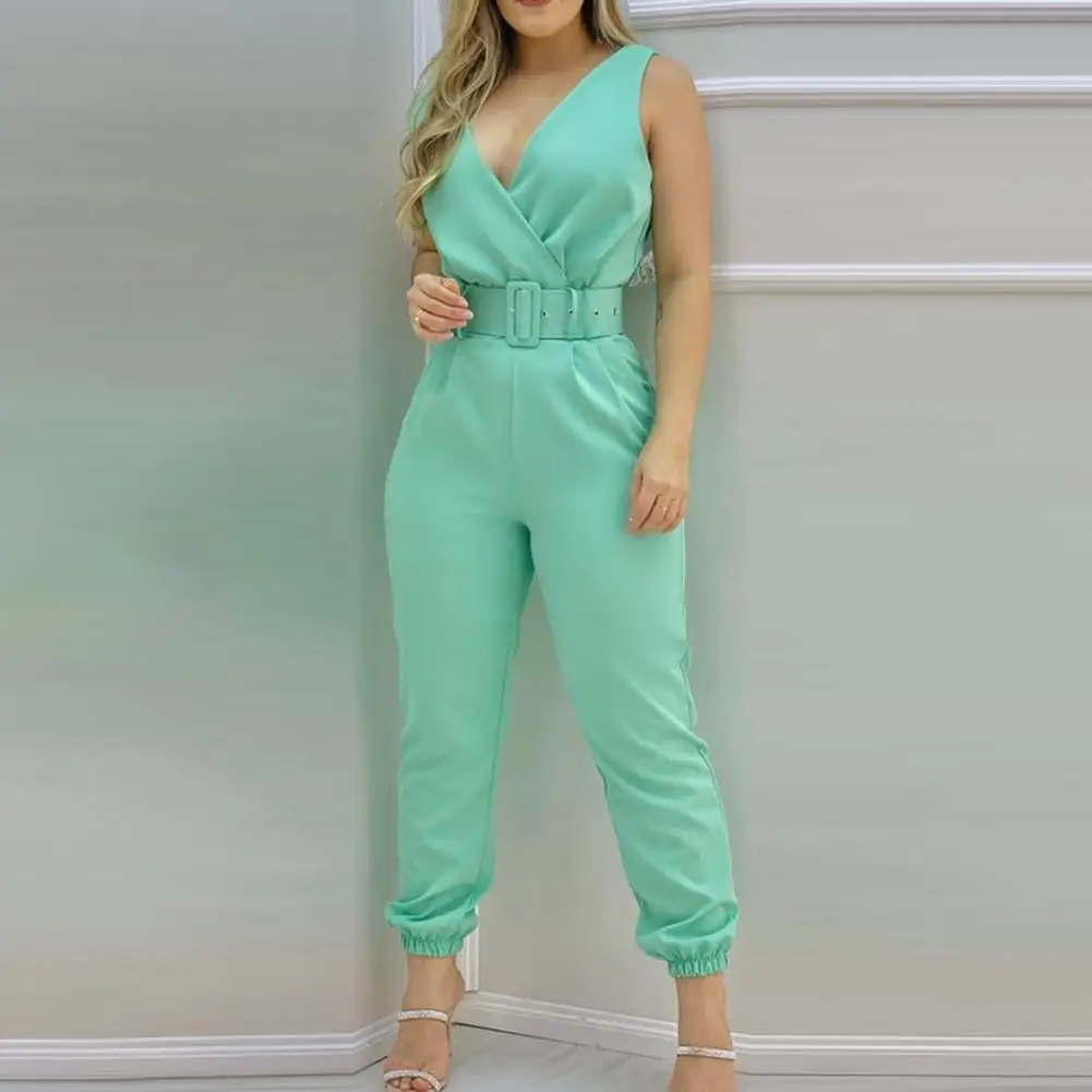 

Jumpsuit Elastic Leg Opening Ladies Jumpsuit Patchwork Backless Overalls