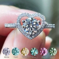 luxury 1ct moissanite ring for women love heart design 6 5mm blue green pink yellow gem rings s925 sterling silver