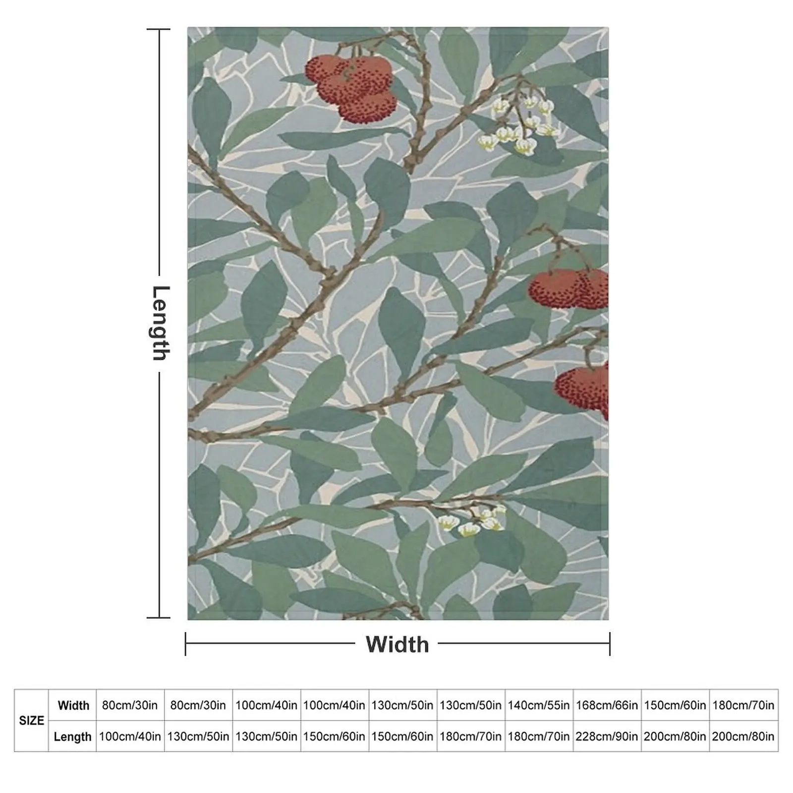 Уильям Моррис зеленый и красный узор Arbutus винтажные ботанические листья