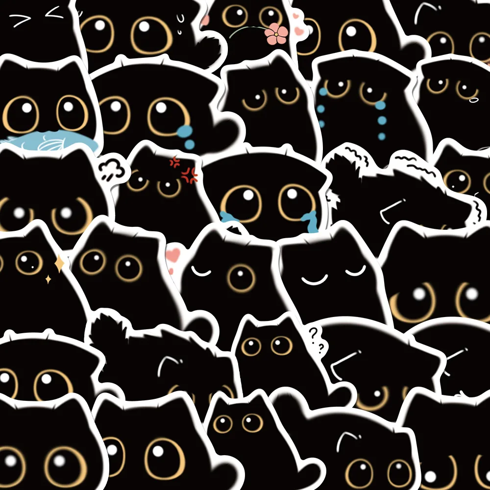 

10/40Pcs Cute Black Cat Decorative Luggage Sticker Waterproof Laptop Cup Bike Car Guita Scrapbook Phone Case Decal Kids Toy Gift