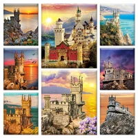 chenistory 5d diy diamond mosaic castle scenery full square diamond painting picture of rhinestones embroidery wall art gift