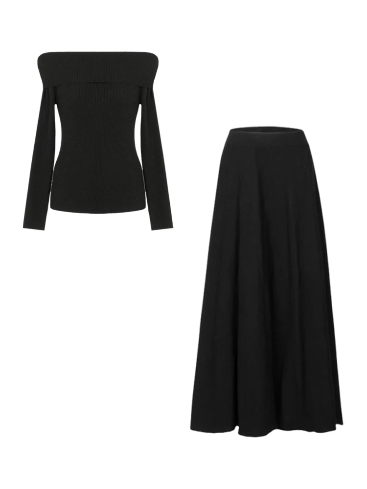 Hepburn Sle черное темпераментное платье с открытыми плечами женское 2024 новый