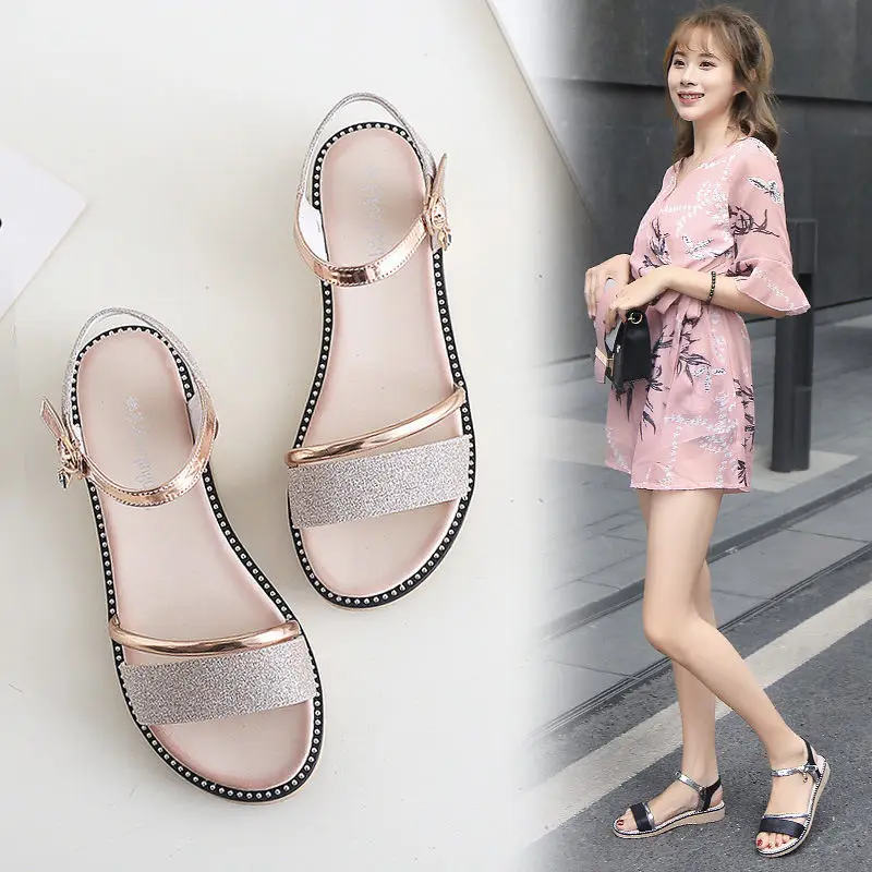 Rhinestone Women Roman Sandals Orthopedic Wedge Sandal Woman Summer 2023 Platform Fashion on Offer with Free Shipping New Silver