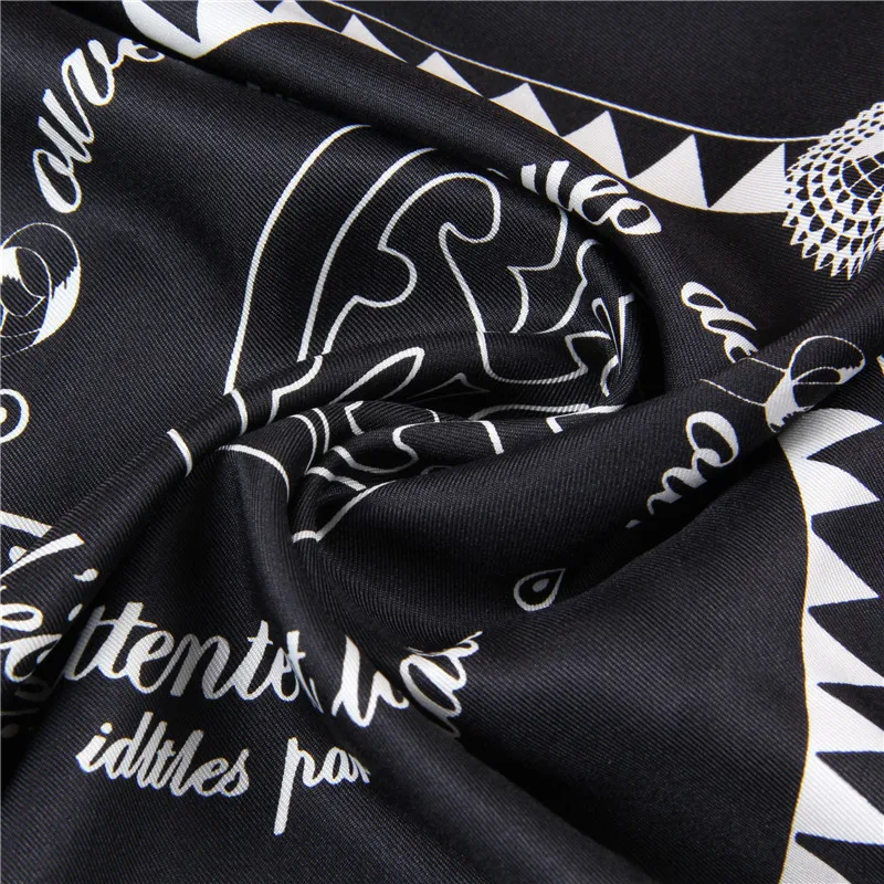 Черные шелковые края шарф с принтом ручная работа шелковая обертка для волос 90x9 0