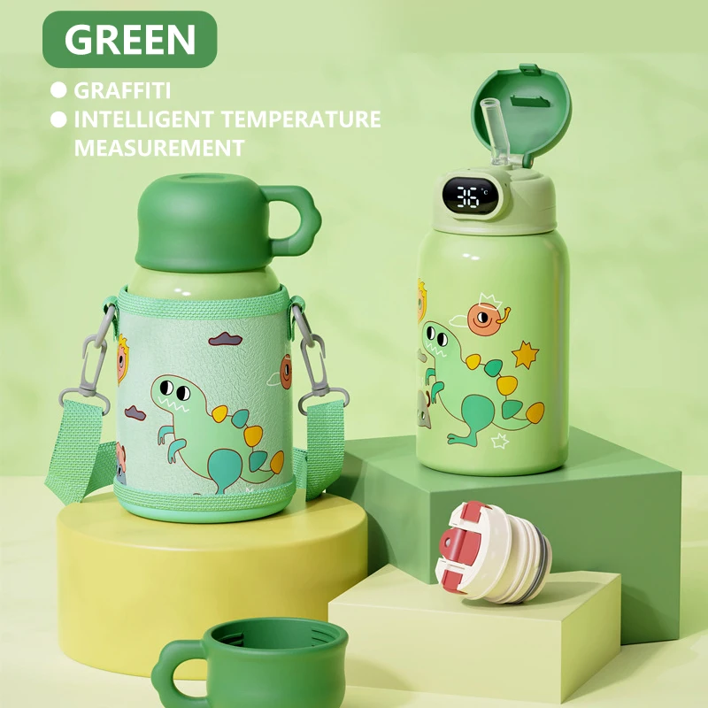 

Cartoon Silicone 500ml Thermal Thermos Cup Children's Thermos Cup Double-layer Student Straw Water Cup Water Bottle