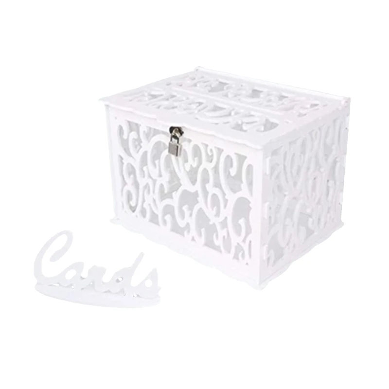 

Wedding Card Box PVC Hollow Envelope Box with Lock and Card Sign Money Gift Card Box for Reception Birthday Graduation