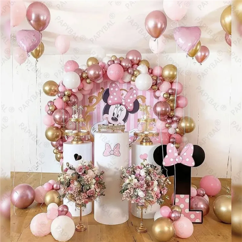 138pcs Disney Minnie Mouse Theme Party Balloon Arch Garland Kit Kids Girls 1 2 3th Birthday Party Decorations Baby Shower Globos