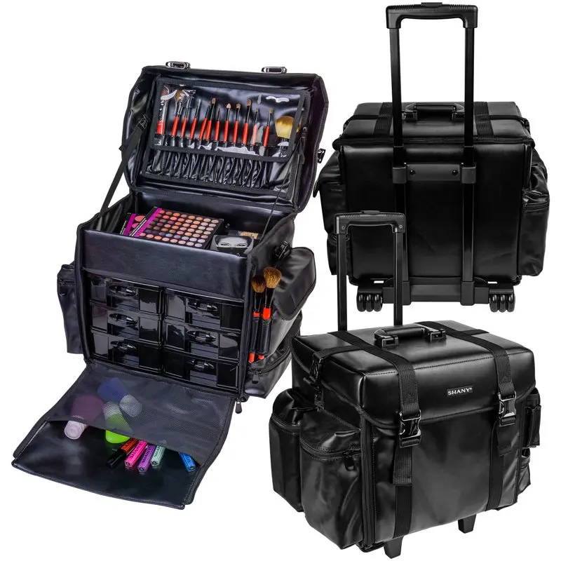 Makeup Artist Soft Rolling Trolley Cosmetic Case with Free Set of Mesh Bags - Head Turner