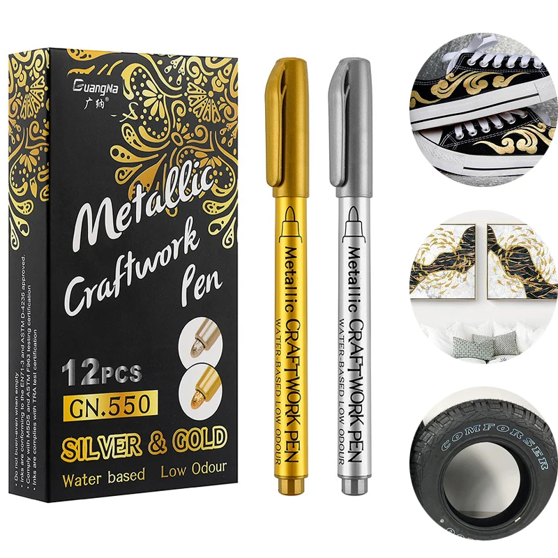 

DIY Black Card Album Metal Waterproof Permanent Paint Marker Pen Gold And Silver for Drawing Student Supplies Marker Craft Pen