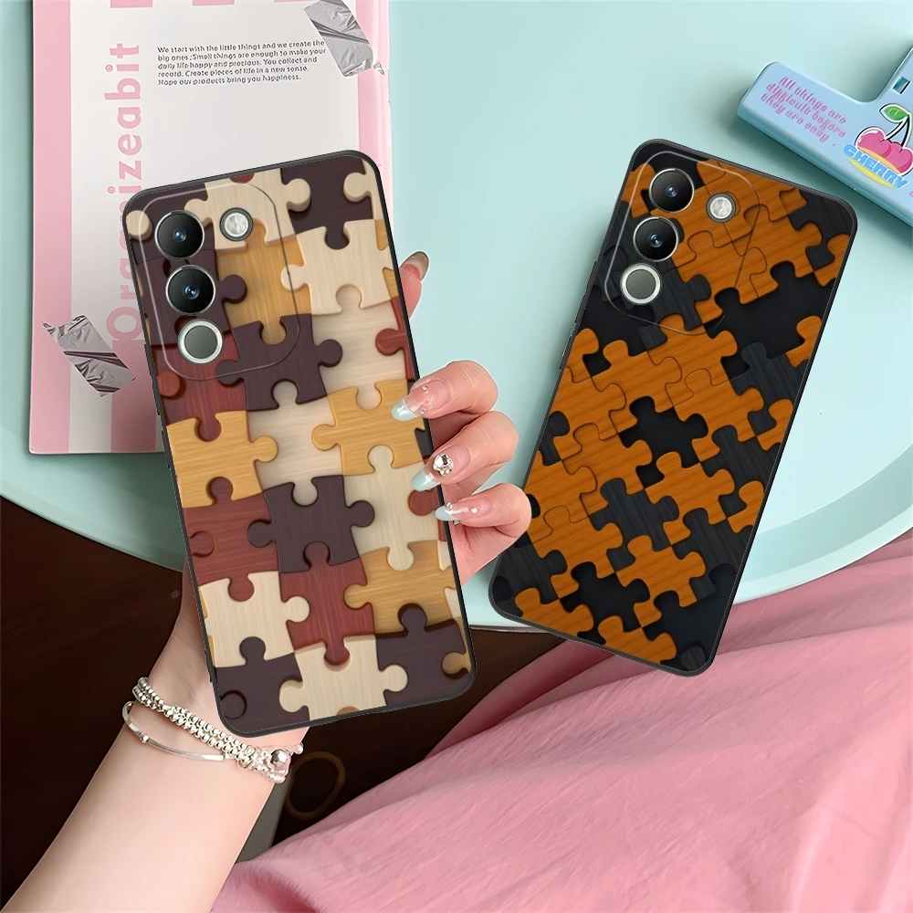 Puzzle Pretty Fashion Mobile Cell Phone Case for VIVO Y95 Y93 Y31 Y20 V19 V17 V15 Pro X60 NEX Black Soft Cover Shell